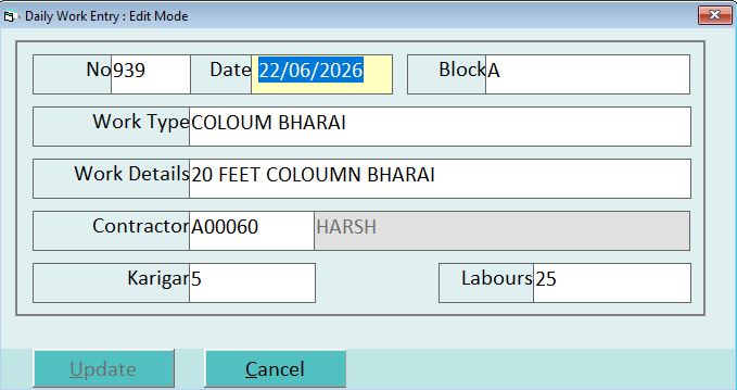 Daily Work Entry