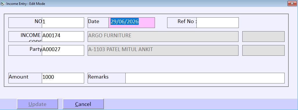 Income Entry