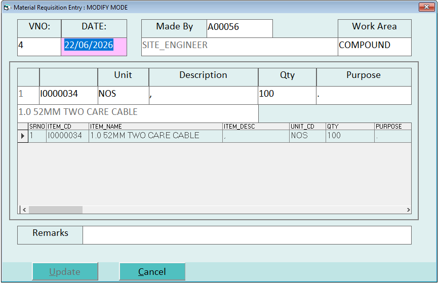 Material Requisition