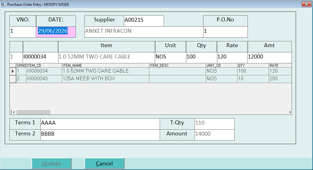 Purchase Order Generation