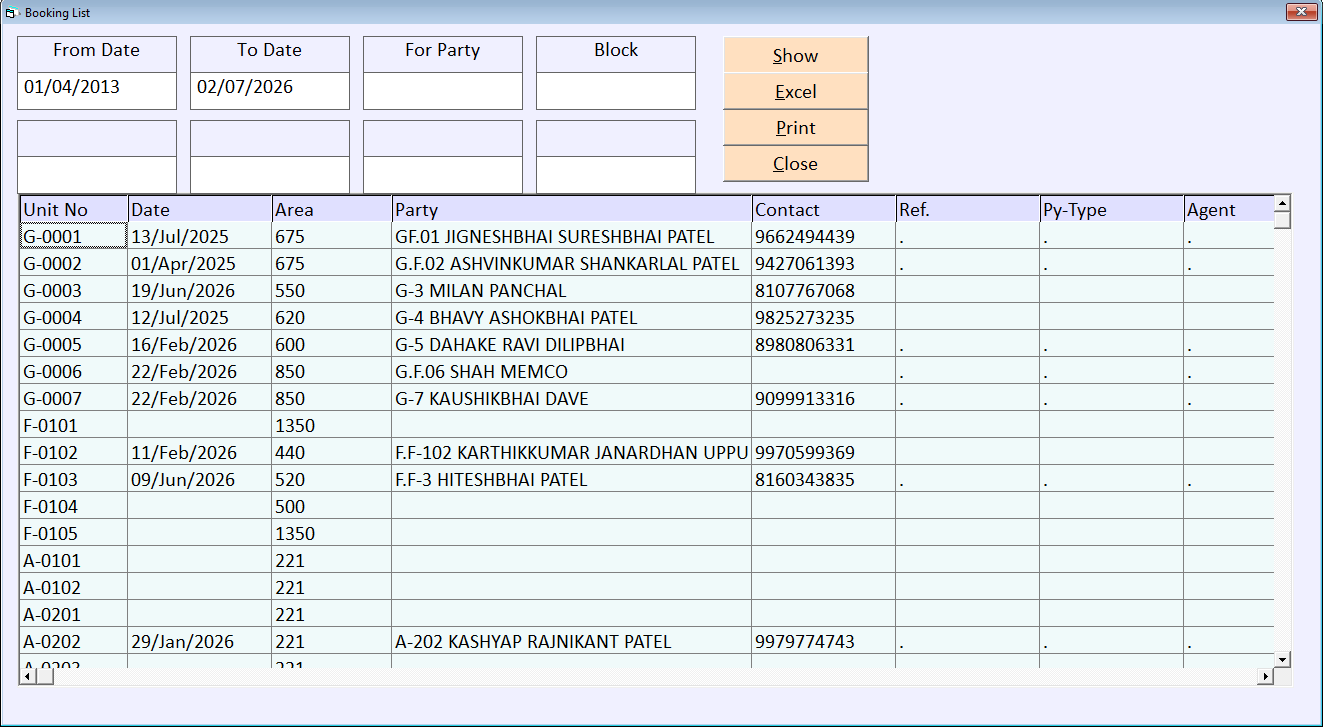 Booking List