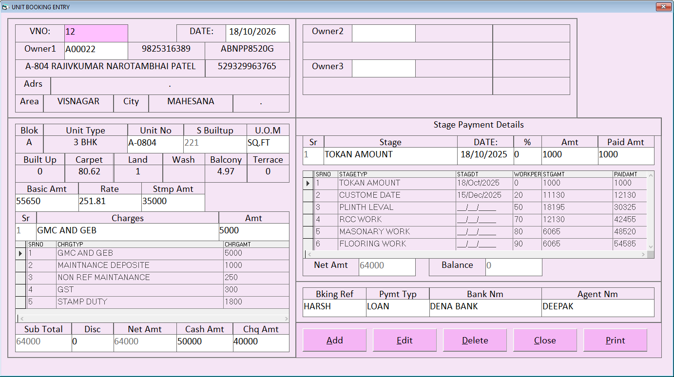 Booking Entry