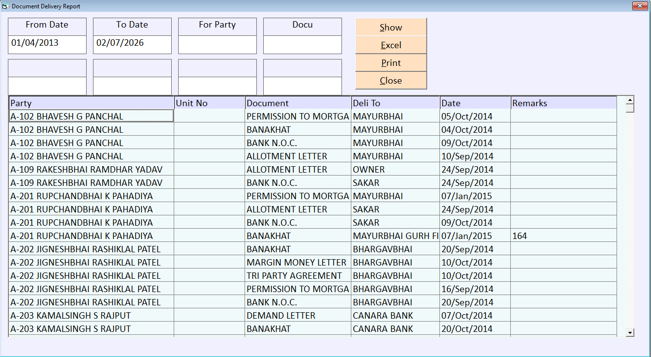 Document Delivery Register