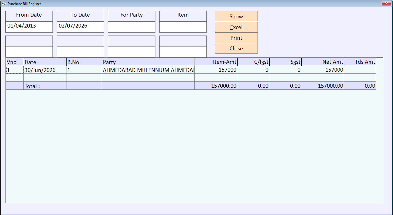 Purchase Bill Register