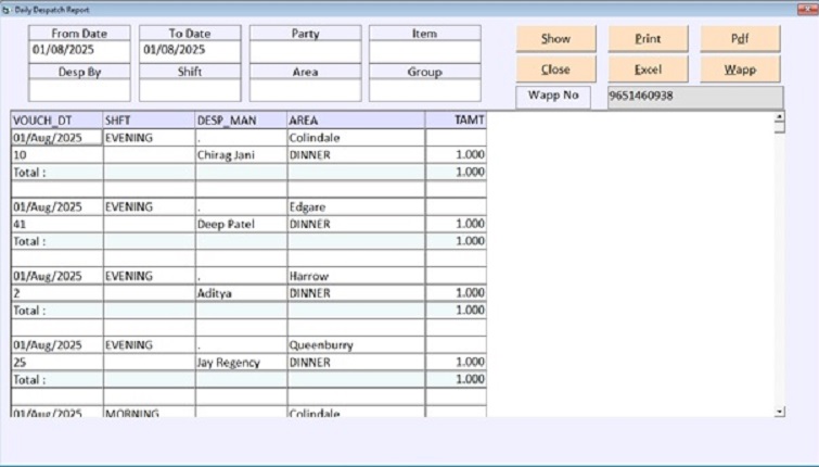 despatch entry