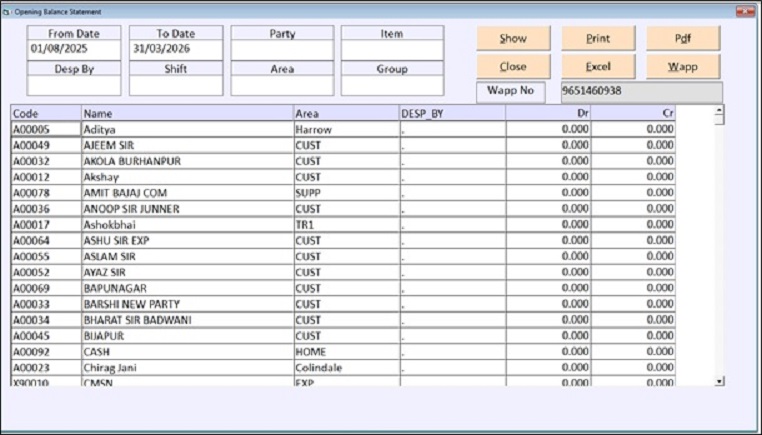 Opening Balance